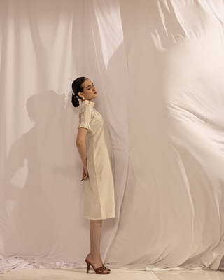 House Of Ara Pleated Midi Dress - Off White image