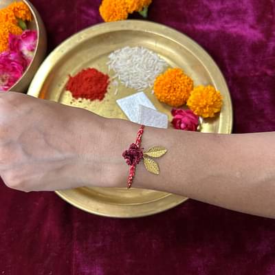 Ikriitm Dainty Brass Leaf Rakhi image