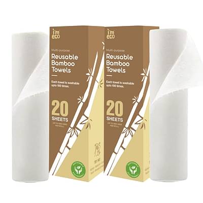 Imeco Bamboo Reusable Kitchen Towel | 20 Ultra-Absorbent & Durable Sheets | Reusable Up To 2000 Times Per Roll | Eco-Friendly, Sustainable, & Super Soft | (Pack Of 2) image