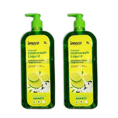 Imeco Bamboo Shakti Dishwash Liquid 1 Liter (Bottle) | Lemon Fragrance & Coconut-Based Surfactants With Natural Enzymes | Safe On Hands | Pack Of 2 image