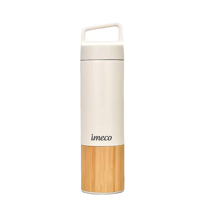Imeco Eco-Edge Bamboo Thermal Water Bottle | 24 Hours Hot & Cold, Leakproof Stainless Steel Bottle | Premium Vacuum Insulated | Ideal For Office, Gym & Travel - 600 Ml (White) image