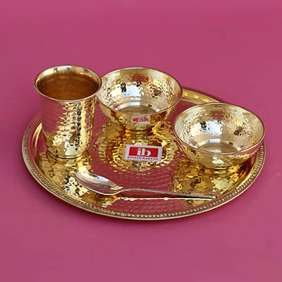 Indian Barthan Hammered Brass Plate Set image
