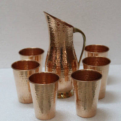 Indian Barthan Handcrafted Copper Jug Set image