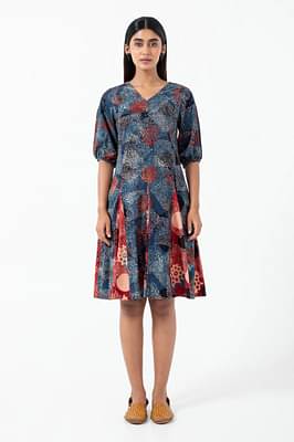 Inkriti Block Printed Indigo Swirl Dress Indigo / Blue image