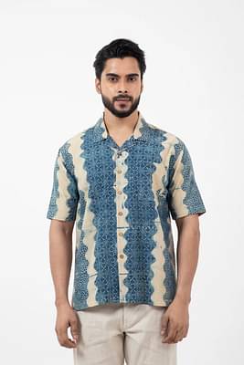 Inkriti Blue Block printed Wave Holiday Formal Shirt image