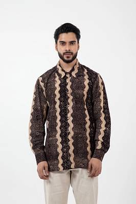 Inkriti Brown Block printed Black Waves Everywhere Shirt image