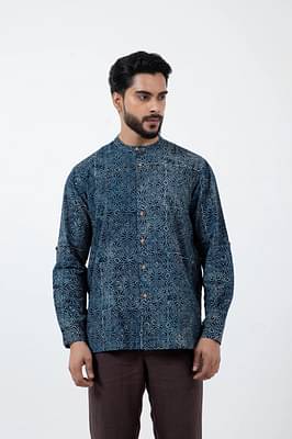 Inkriti Indigo Block Printed Silver lining Reliable shirt image