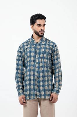 Inkriti White & Indigo Block printed Moonshine Everywhere Shirt image