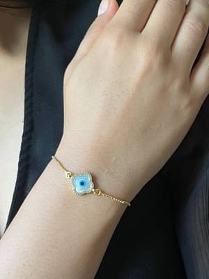 Johori Clover Evil Eye Bracelet - Gold Plated image