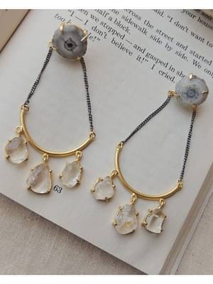 Johori Dual Plated Western Natural Stone Statement Earring. image