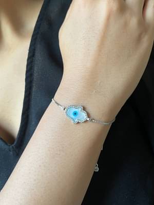 Johori Hamsa Hand Evil Eye Bracelet - Silver Plated image