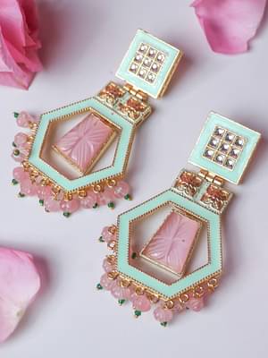 Johori Indo-Western Carving Meenakari Earring image