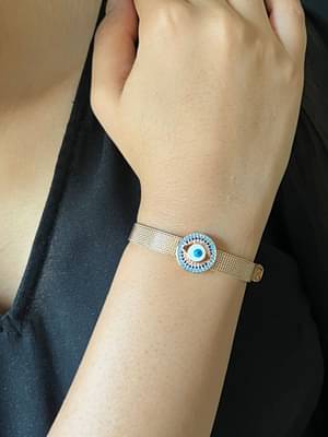 Johori Round Evil Eye Mesh Strap Bracelet - Rose Gold image