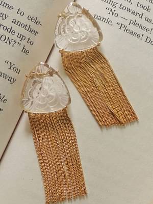 Johori Western White Craving Stone Chain Earring image