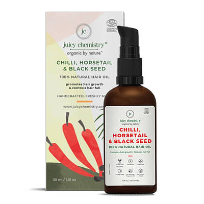 Juicy Chemistry Chilli, Horsetail & Blackseed Hair Oil, 30 ml | Natural Hair Growth Oil for Reducing Hair Fall & Promoting Better Hair Growth | Ecocert Certified Natural for Men & Women | Clinically Tested & Proven, Cruelty-free & 100% Vegan image