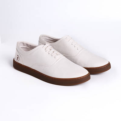 Jutaji Eco-Derby White Sneakers For Men | Lace Up | Cork & Natural Latex Padded Insole | Anti-Skid image