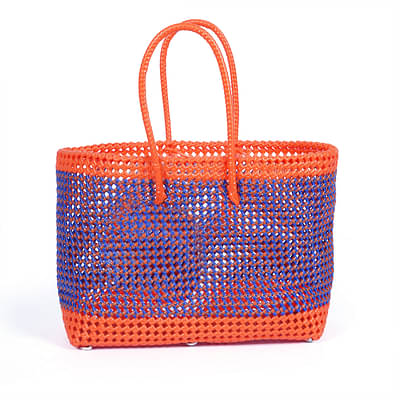 KST Bags Handmade Wire Koodai Basket - Orange And Blue Shopping Tote Bag image