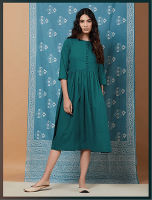 Kalp Royal Cotton Dress - Teal & Na image