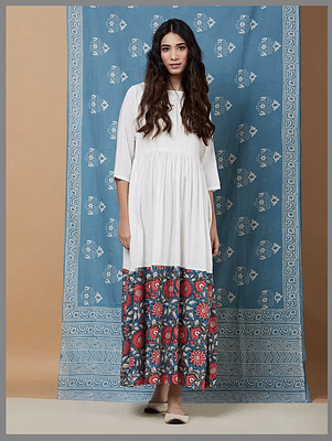 Kalp White Flora Dress - White & Teal image