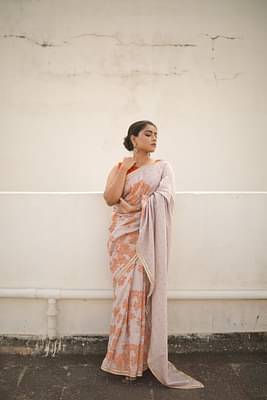 Kasia Old Rose Blockprinted Chanderi Silk Saree image