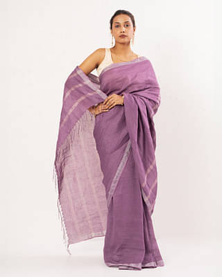 Kasia Purple Handwoven Linen Saree 5.5mtrs - Purple image