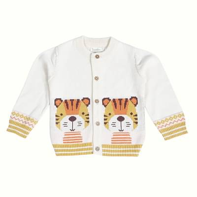 Kids of Greendeer Adorable Tiger Jacquard 100% Cotton Sweater - Crème image