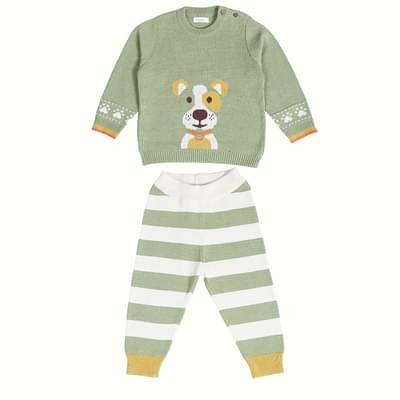 Kids of Greendeer Cheerful Dog 100% Cotton Sweater with Lower  - Pistachio Green - Set of 2 image