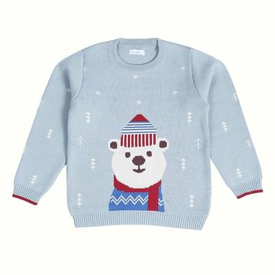 Kids of Greendeer Hearth Warming Bear Jacquard 100% Cotton Sweater - Powder Blue image