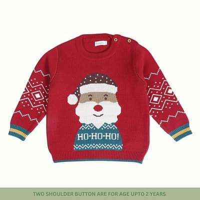 Kids of Greendeer Santa Jacquard 100% Cotton Sweater - Cherry Red image