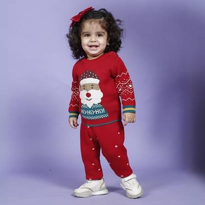 Kids of Greendeer Santa Jacquard 100% Cotton Sweater with Lower - Cherry Red - Set of 2 image