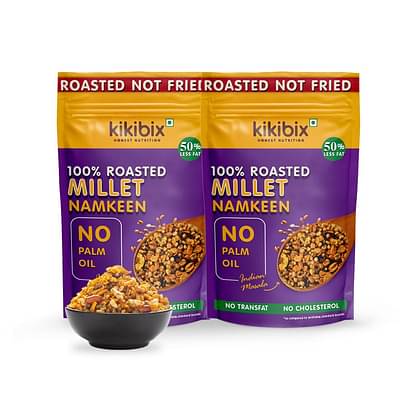 Kikibix 100% Baked Multigrain Bhujia Namkeen, Healthy Snacks for adults & kids, Low Fat, Low Calories, High Protein Bhujiya Diet Mixture for diabetics- No Palm Oil, Baked Not Fried - Pack of 2 image