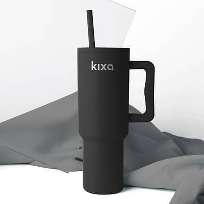 Kixa 1200 ML Insulated Tumbler with Lid and Straw, Stainless Steel Tumbler Cup with Handle, Leakproof Mug Cupholder for Office, Gym, Travel 1.2 Litre - Black image