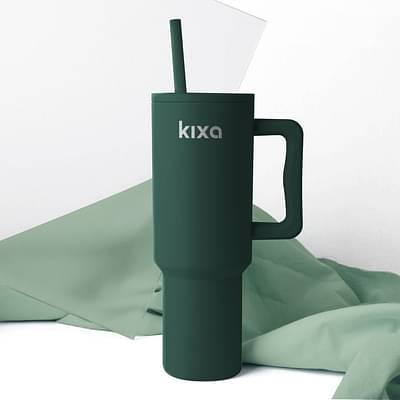 Kixa 1200 ML Insulated Tumbler with Lid and Straw, Stainless Steel Tumbler Cup with Handle, Leakproof Mug Cupholder for Office, Gym, Travel 1.2 Litre - Forest Green image