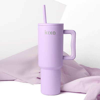 Kixa 1200 ML Insulated Tumbler with Lid and Straw, Stainless Steel Tumbler Cup with Handle, Leakproof Mug Cupholder for Office, Gym, Travel 1.2 Litre - Lilac image