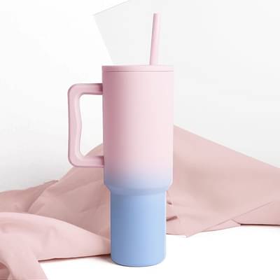 Kixa 1200 ML Insulated Tumbler with Lid and Straw, Stainless Steel Tumbler Cup with Handle, Leakproof Mug Cupholder for Office, Gym, Travel 1.2 Litre - Pink-ish Blue image