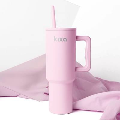 Kixa 1200 ML Insulated Tumbler with Lid and Straw, Stainless Steel Tumbler Cup with Handle, Leakproof Mug Cupholder for Office, Gym, Travel 1.2 Litre - Shell Pink image