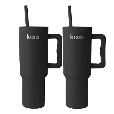 Kixa Insulated Tumbler with Lid and Straw, Stainless Steel Tumbler Cup with Handle, Leakproof Mug Cupholder for Office, Gym, Travel 1.2 Litre (Black)- Pack of 2 image