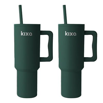 Kixa Insulated Tumbler with Lid and Straw, Stainless Steel Tumbler Cup with Handle, Leakproof Mug Cupholder for Office, Gym, Travel 1.2 Litre (Forest Green)- Pack of 2 image