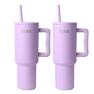 Kixa Insulated Tumbler with Lid and Straw, Stainless Steel Tumbler Cup with Handle, Leakproof Mug Cupholder for Office, Gym, Travel 1.2 Litre (Lilac)- Pack of 2 image