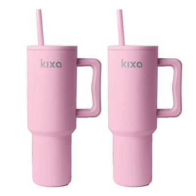 Kixa Insulated Tumbler with Lid and Straw, Stainless Steel Tumbler Cup with Handle, Leakproof Mug Cupholder for Office, Gym, Travel 1.2 Litre (Shell Pink)- Pack of 2 image