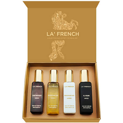 La French Oud Perfume Gift Set For Men & Women (Oud Woody, Adventure Oud, Romance Oud & Al Hisan) 4X20Ml image
