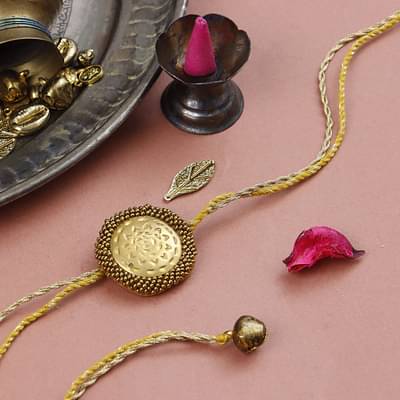 Label Muslin Madallion - Brass Blossom Rakhi - Yellow image