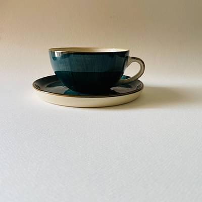 Latte Tea Cup & Saucer - Blue & White image