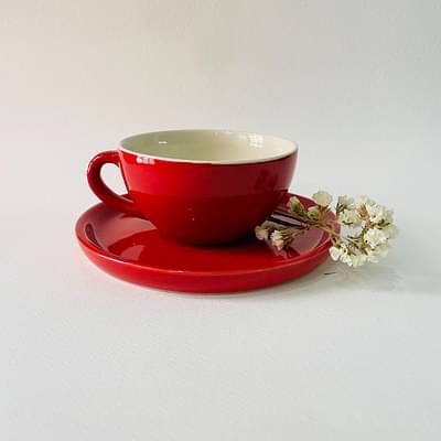 Latte Tea Cup & Saucer - Red & White image