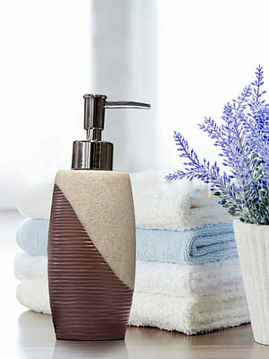 Liquid Soap Dispenser By Shresmo, Brown Polyresin Soap Dispenser For Kitchen, Bathroom Or Common Basin, Can Be Used For Hand Sanitizer, Shampoo & Conditioners image