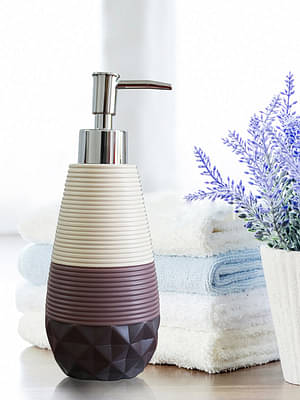 Liquid Soap Dispenser By Shresmo, Cream Polyresin Soap Dispenser For Kitchen, Bathroom Or Common Basin, Can Be Used For Hand Sanitizer, Shampoo & Conditioners. image