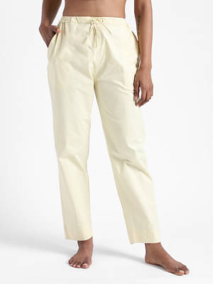 Livbio Organic Cotton & Natural Dyed Womens Lemon Yellow Color Slim Fit Pants image