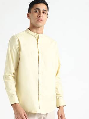 Livbio Organic Cotton & Naturally Dyed Mens Round Neck Lemon Yellow Shirt image