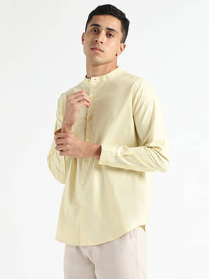 Livbio Organic Cotton & Naturally Dyed Mens Round Neck Lemon Yellow Shirt image