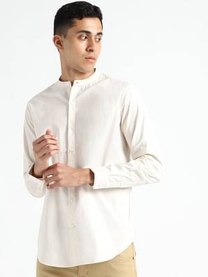 Livbio Organic Cotton & Naturally Dyed Mens Round Neck Light Cream Shirt image